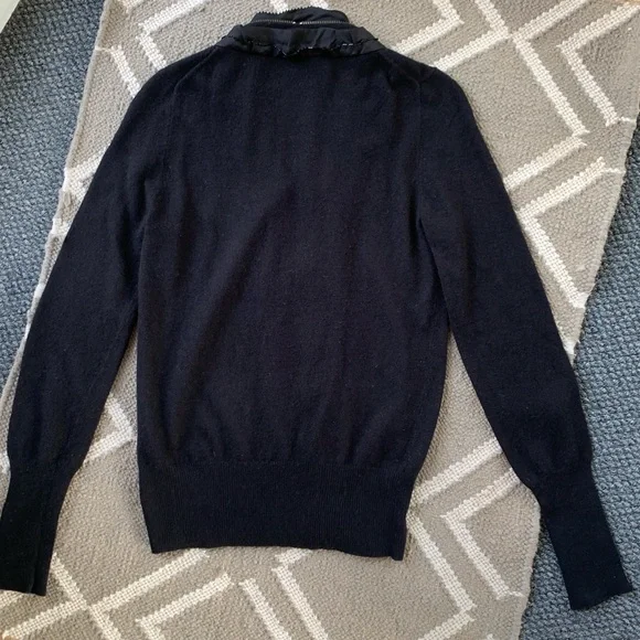 Vintage J.Crew Wool Cashmere Zip Beaded Silk Detail Cardigan Sweater - Picture 5 of 7